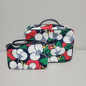 Kate Spade Dawn Breezy Floral Travel Cosmetic Case And Double Zip Wrislet.
